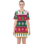 Christmas Time Pattern Christmas Ornament Sixties Short Sleeve Mini Dress