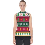 Christmas Time Pattern Christmas Ornament Mock Neck Shell Top