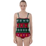 Christmas Time Pattern Christmas Ornament Twist Front Tankini Set