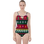 Christmas Time Pattern Christmas Ornament Cut Out Top Tankini Set