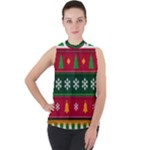 Christmas Time Pattern Christmas Ornament Mock Neck Chiffon Sleeveless Top