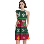 Christmas Time Pattern Christmas Ornament Cocktail Party Halter Sleeveless Dress With Pockets