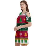 Christmas Time Pattern Christmas Ornament Women s Cold Shoulder Round Neck Mini Dress