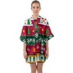 Christmas Time Pattern Christmas Ornament Half Sleeve Satin Kimono 