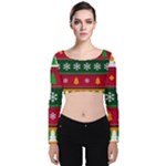 Christmas Time Pattern Christmas Ornament Velvet Long Sleeve Crop Top