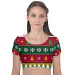 Christmas Time Pattern Christmas Ornament Velvet Short Sleeve Crop Top 