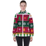 Christmas Time Pattern Christmas Ornament Women s High Neck Windbreaker