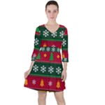 Christmas Time Pattern Christmas Ornament Quarter Sleeve Ruffle Waist Dress