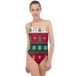 Christmas Time Pattern Christmas Ornament Classic One Shoulder Swimsuit