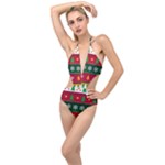 Christmas Time Pattern Christmas Ornament Plunging Cut Out Swimsuit