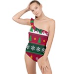 Christmas Time Pattern Christmas Ornament Frilly One Shoulder Swimsuit