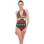 Christmas Time Pattern Christmas Ornament Halter Front Plunge Swimsuit