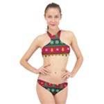 Christmas Time Pattern Christmas Ornament High Neck Bikini Set