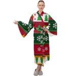 Christmas Time Pattern Christmas Ornament Maxi Velvet Kimono