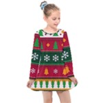 Christmas Time Pattern Christmas Ornament Kids  Long Sleeve Dress