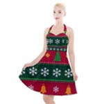 Christmas Time Pattern Christmas Ornament Halter Party Swing Dress 