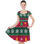 Christmas Time Pattern Christmas Ornament Cap Sleeve Midi Dress With Pockets