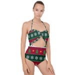 Christmas Time Pattern Christmas Ornament Scallop Top Cut Out Swimsuit