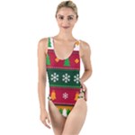 Christmas Time Pattern Christmas Ornament High Leg Strappy Swimsuit