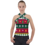 Christmas Time Pattern Christmas Ornament Cross Neck Velour Top