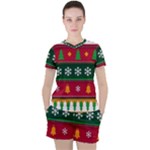 Christmas Time Pattern Christmas Ornament Women s T-Shirt and Shorts Set