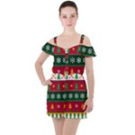 Christmas Time Pattern Christmas Ornament Ruffle Cut Out Chiffon Playsuit