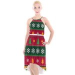 Christmas Time Pattern Christmas Ornament High-Low Halter Chiffon Dress 