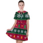 Christmas Time Pattern Christmas Ornament Short Sleeve Shoulder Cut Out Dress 