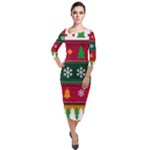 Christmas Time Pattern Christmas Ornament Quarter Sleeve Midi Velour Bodycon Dress