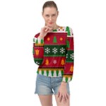 Christmas Time Pattern Christmas Ornament Banded Bottom Chiffon Top