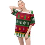 Christmas Time Pattern Christmas Ornament Oversized Chiffon Top