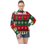 Christmas Time Pattern Christmas Ornament High Neck Long Sleeve Chiffon Top