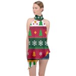 Christmas Time Pattern Christmas Ornament Halter Asymmetric Satin Top