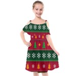 Christmas Time Pattern Christmas Ornament Kids  Cut Out Shoulders Chiffon Dress