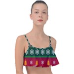 Christmas Time Pattern Christmas Ornament Frill Bikini Top