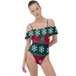 Christmas Time Pattern Christmas Ornament Frill Detail One Piece Swimsuit