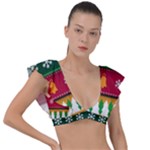 Christmas Time Pattern Christmas Ornament Plunge Frill Sleeve Bikini Top