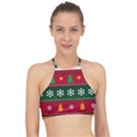 Christmas Time Pattern Christmas Ornament Halter Bikini Top