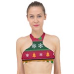 Christmas Time Pattern Christmas Ornament High Neck Bikini Top