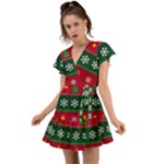 Christmas Time Pattern Christmas Ornament Flutter Sleeve Wrap Dress