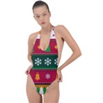 Christmas Time Pattern Christmas Ornament Backless Halter One Piece Swimsuit