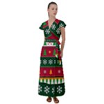 Christmas Time Pattern Christmas Ornament Flutter Sleeve Maxi Dress