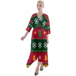 Christmas Time Pattern Christmas Ornament Quarter Sleeve Wrap Front Maxi Dress