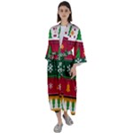 Christmas Time Pattern Christmas Ornament Maxi Satin Kimono