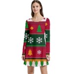 Christmas Time Pattern Christmas Ornament Long Sleeve Velour Skater Dress