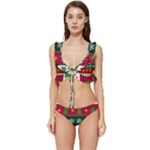 Christmas Time Pattern Christmas Ornament Low Cut Ruffle Edge Bikini Set