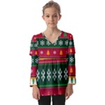 Christmas Time Pattern Christmas Ornament Kids  V Neck Casual Top