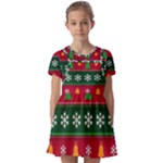 Christmas Time Pattern Christmas Ornament Kids  Short Sleeve Pinafore Style Dress