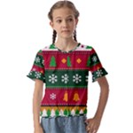 Christmas Time Pattern Christmas Ornament Kids  Cuff Sleeve Scrunch Bottom T-Shirt