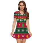 Christmas Time Pattern Christmas Ornament V-Neck High Waist Chiffon Mini Dress